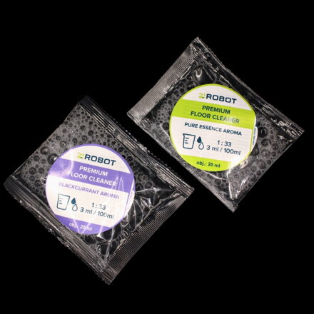 4Robot čistiaci prostriedok pre robotické vysávače s mopovaním – Výhodný set vzoriek Pure Essence + Blackcurrant (2×20 ml)